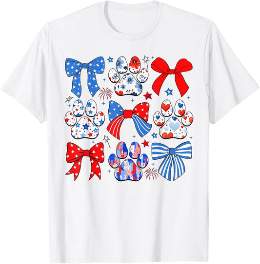 Patriotic Dog Paw And Bow 4Th Of July Usa Aesthetic