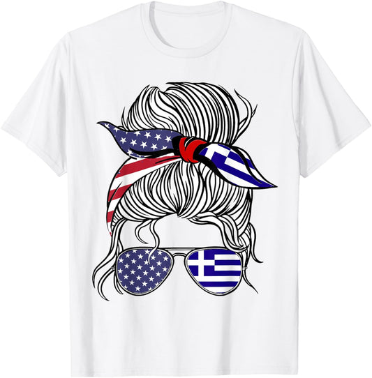 American Greek Patriot Flag Women Girl Greece Grown