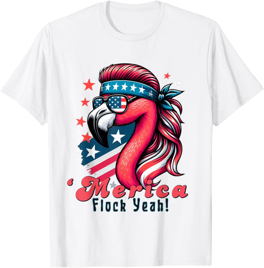Merica Flock Yeah Funny Flamingo Mullet 4Th Of July Usa Flag