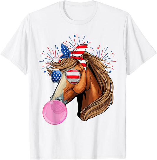 Horse Blowing Bubble Gum Usa Flag Sunglasses Indepedence Day