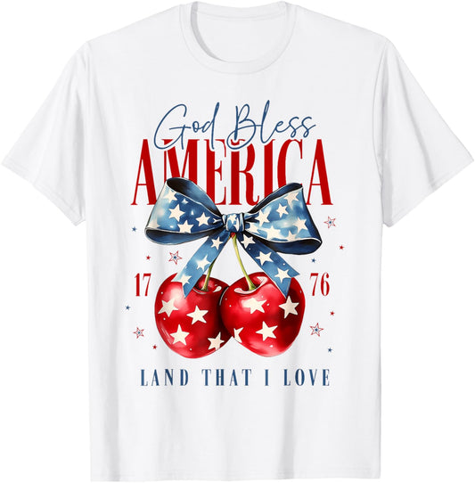God Bless America Patriotic Cherries 4Th July Usa