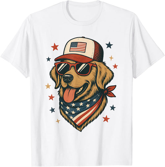 Golden Retriever Patriotic 4Th Of July Vintage American Flag