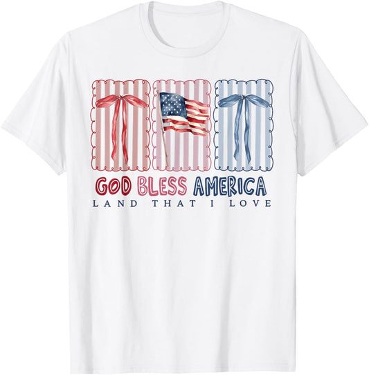 God Bless America Land That I Love Coquette Bow Usa Flag