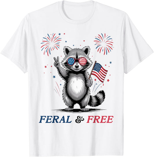 Feral And Free Funny Raccoon Usa Feral But Free 4Th Of July