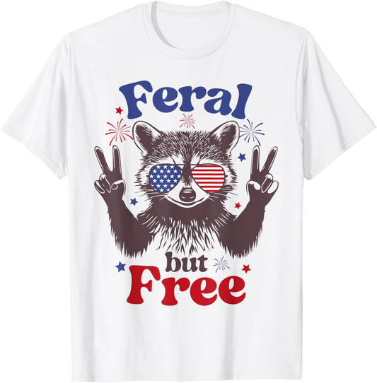 Feral But Free 4Th Of July Raccoon Feral Fireworks Usa Flag