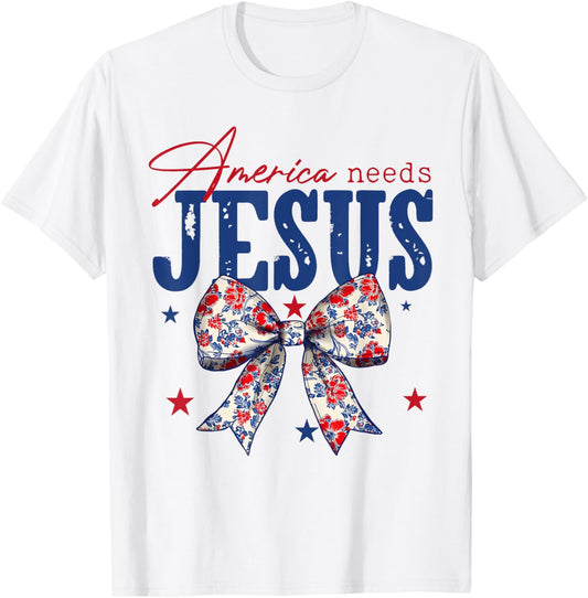 America Needs Jesus Coquette Bow Patriotic American Flag