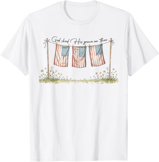 God Shed His Grace On Thee Christian 4Th Of July Usa Flag