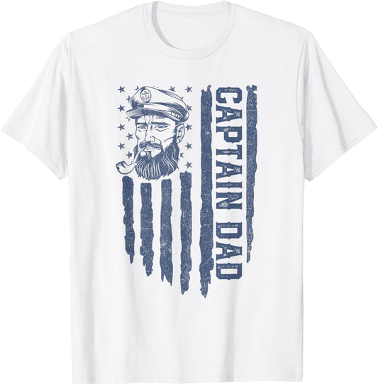 Captain Dad American Flag Funny Pontoon Boating 4Th Of July