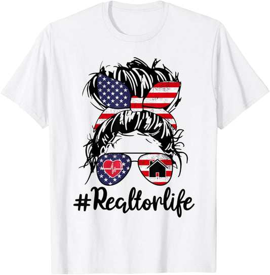 Happy July 4Th Day Real Estate Messy Buns Usa Flag