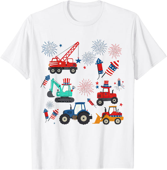 Patriotic Construction Trucks 4Th Of July American Flag Boys