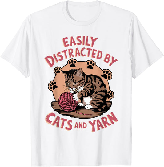 Easily Distracted By Cats And Yarn for Cat Lovers Knitters