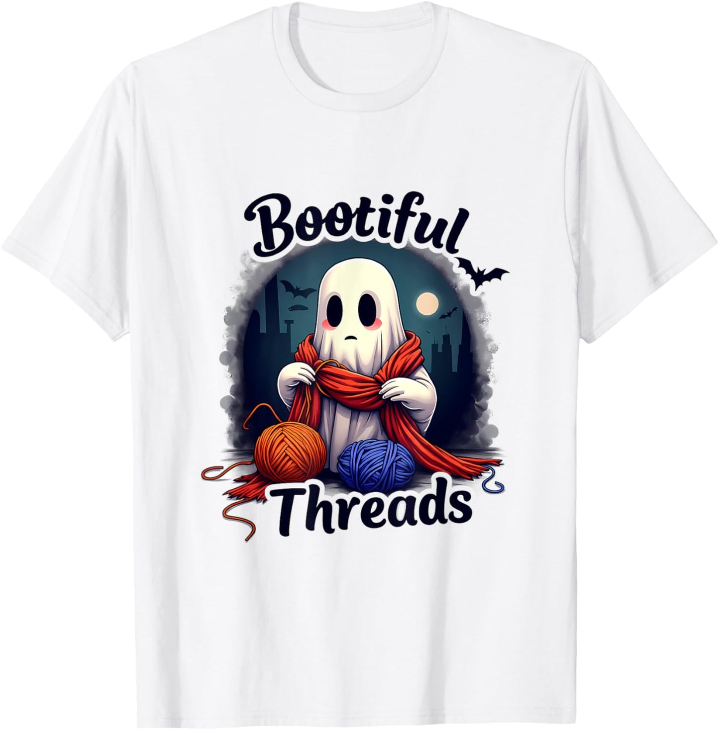 Cute Ghost Knitting with Yarn and Moonlight