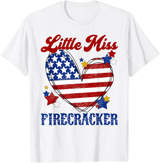 Little Miss Firecracker 4Th July American Heart Toddler Girl