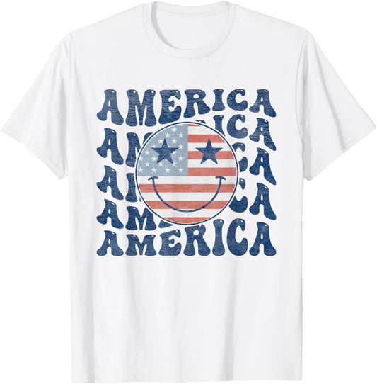 Retro Groovy America Usa Smile Face Patriotic 4Th Of July