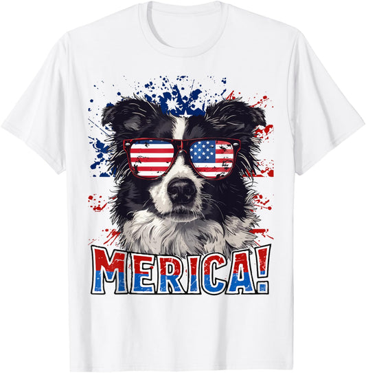4Th Of July Merica Border Collie Dog Usa Flag Kids Men Women