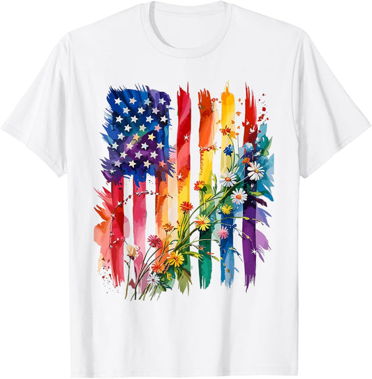Subtle Wildflowers Lgbtq Pride Month Floral Us American Flag