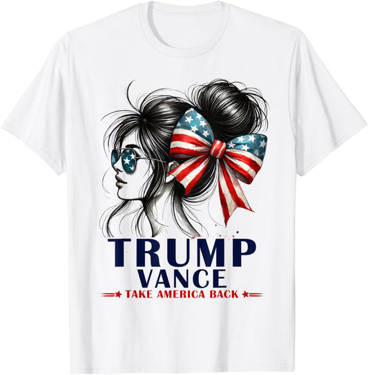 Trump Vance Take America Back 2024 Messy Bun Girl Usa Flag