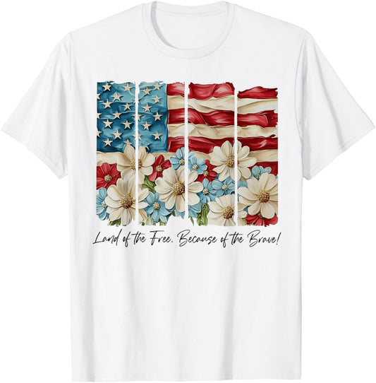 Usa Flag Floral Flower Land Of The Free Patriotic Girl Women