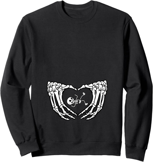 Halloween Pregnancy Announcement Skeleton Hands Heart Funny Sweatshirt