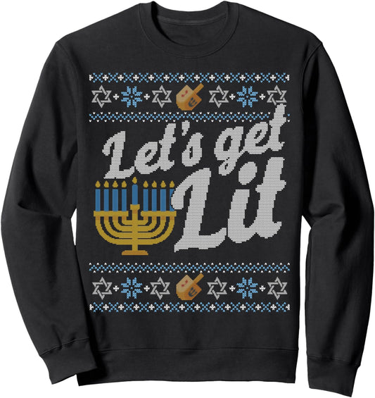 Funny Ugly Hanukkah Sweater Lets Get Lit Menorah Sweatshirt