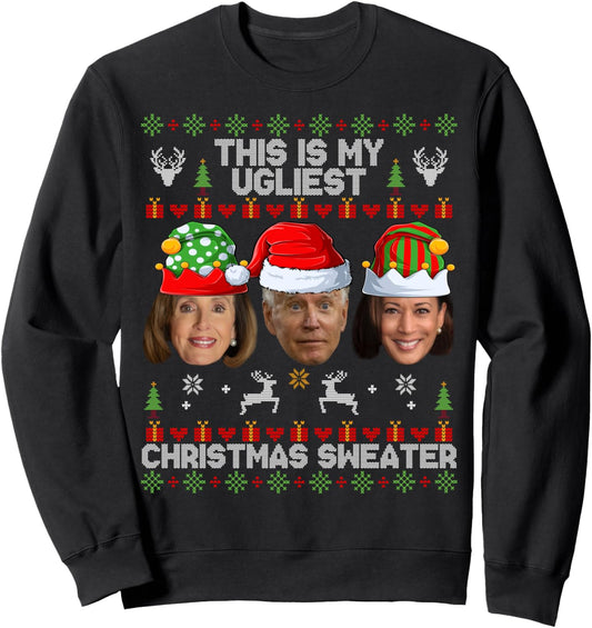 This Is My Ugliest Christmas Sweater Funny Joe Biden Kamala Sweatshirt, Long Sleeve