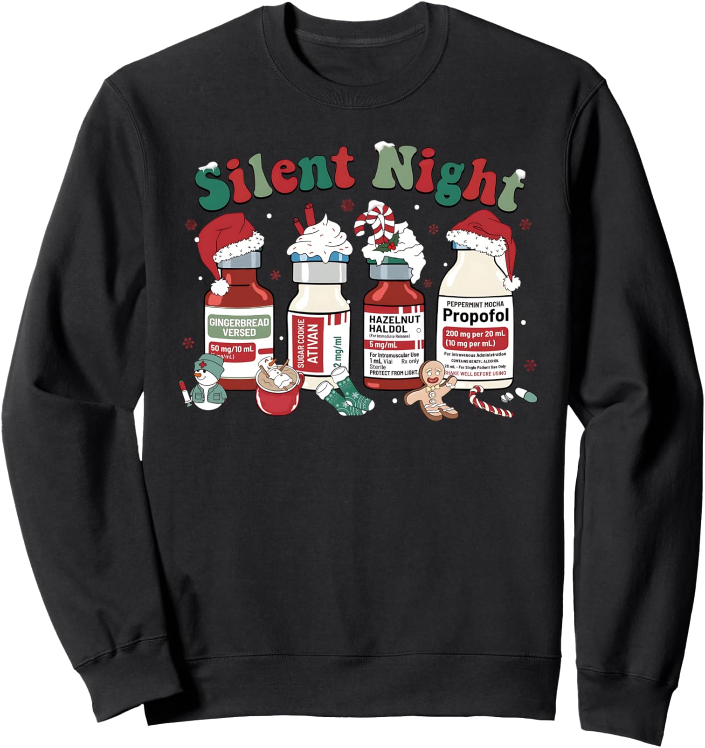 Retro Propofol Silent Night ICU Nurses Funny Merry Christmas Sweatshirt