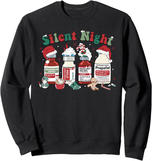 Retro Propofol Silent Night ICU Nurses Funny Merry Christmas Sweatshirt