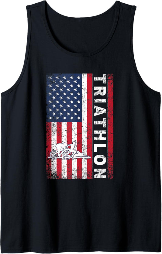 American Flag Triathlon T Shirt Usa 4Th Of July Gift Tank Top