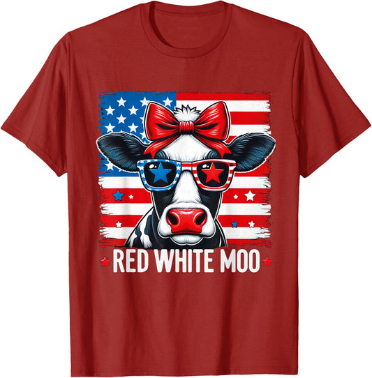 Patriotic Cow Usa Flag 4Th Of July Red And White And Moo