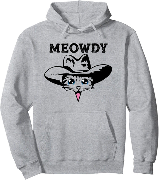 MEOWDY Funny Cat Lover Cat Mom Pun Country Cowboy Hat Cat Pullover Hoodie