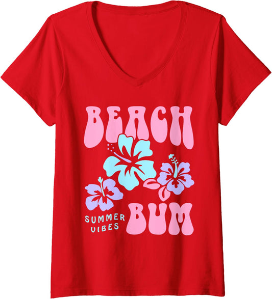 Womens Coconut Girl Beach Bum Pastel Graphic Trendy y2k 90s Retro V-Neck