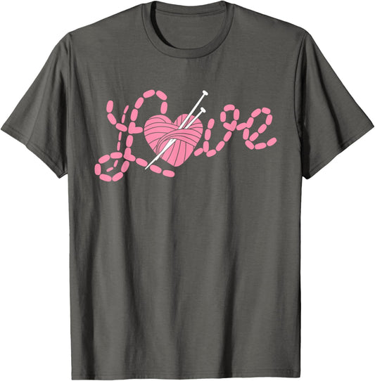 Love Knitting Shirt For Women Heart Knitter Yarn Crochet