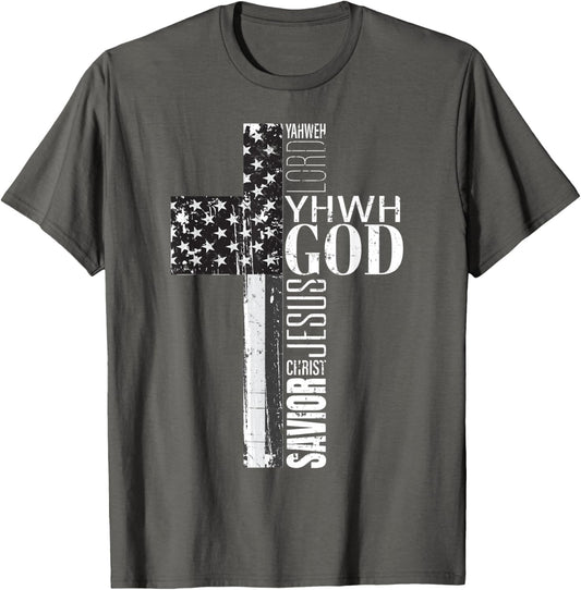 Yahweh Yhwh God Jesus Christ Lord Savior American Flag Cross