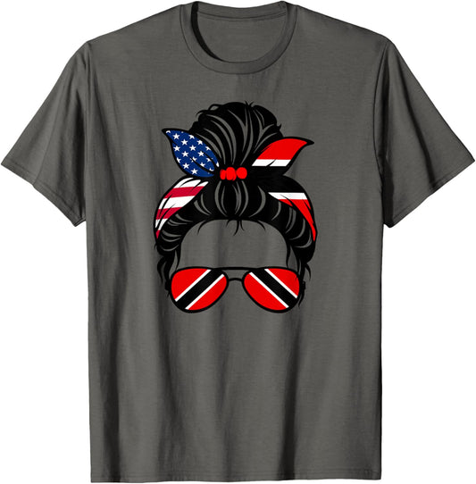 Trinidad And Tobago American Messy Bun Usa Trinidadian Flag
