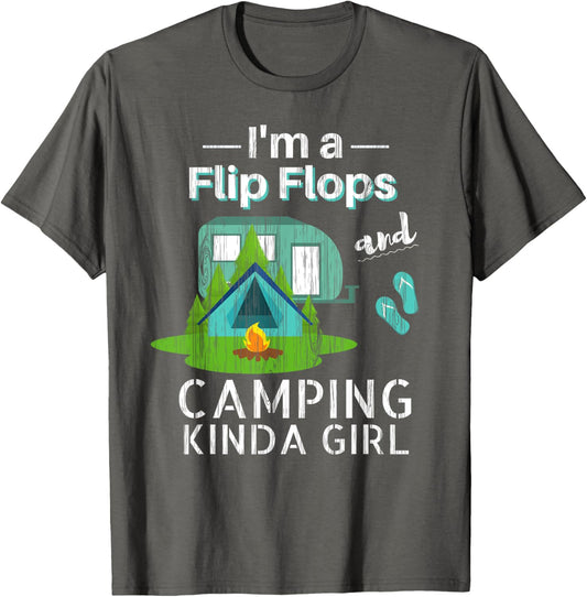 Funny Womens Girls Camping Shirt Flip Flops Roadtrips Rv