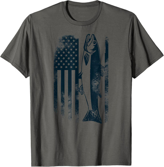 Salmon Fishing T Shirt With American Flag