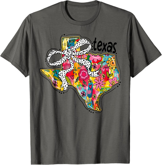 Girly Texas State Map Floral Coquette Bow 4Th Of July Usa