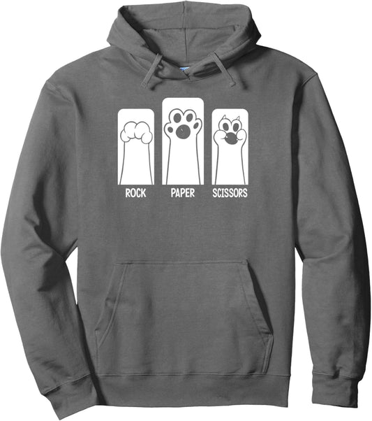 Rock Paper Scissors Hand Game Cute Paw Funny Cat Pullover Hoodie