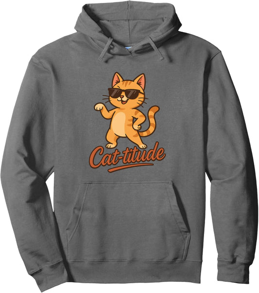 Funny Cattitude Cat With Attitude Pun For Cat Lover Cat Mom Pullover Hoodie