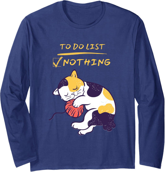 Cute Lazy Sleeping Calico Kitty Cat Sleeping with Yarn Long Sleeve