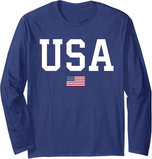 Usa Casual Long Sleeve Graphic Tee Shirt Women Men Patriotic Long Sleeve