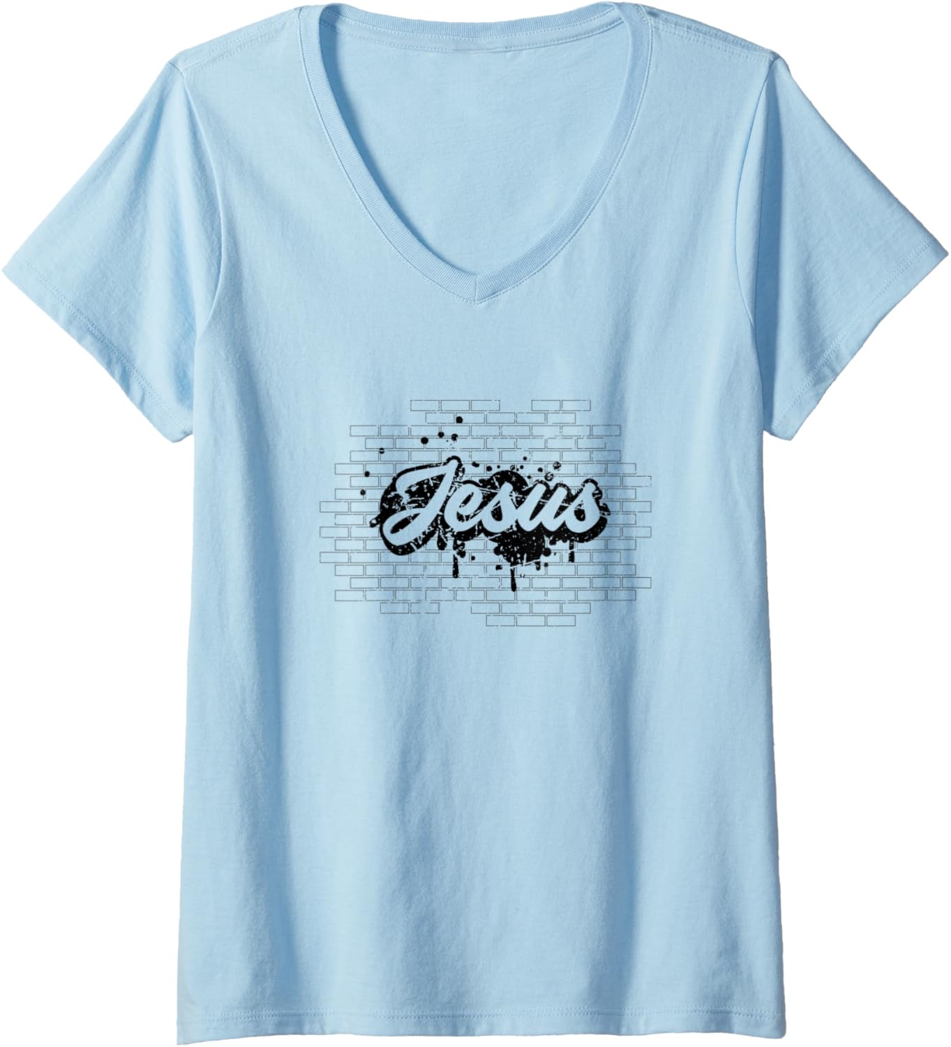 Womens Jesus Christ Brick Wall Art Religious Vintage Christian V Neck