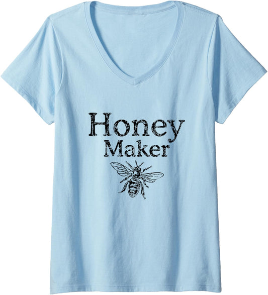 Womens Honey Maker (Vintage Black) Funny Beekeeper V-Neck