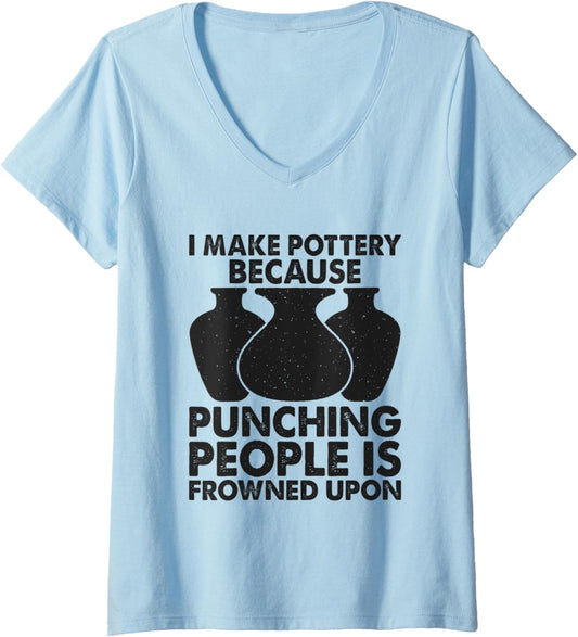 Womens I Make Pottery Ceramic Clay Maker V-Neck