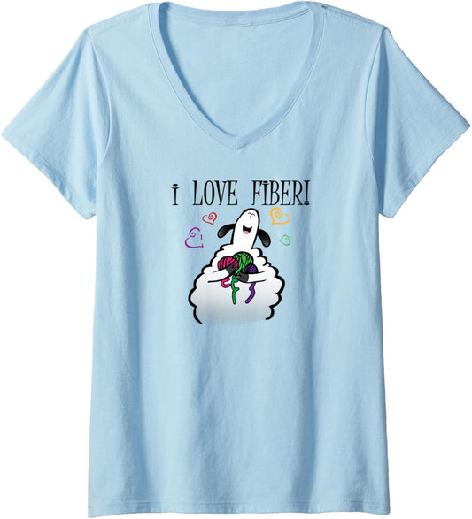 Womens I love fiber Handspinning Funny sheep V-Neck