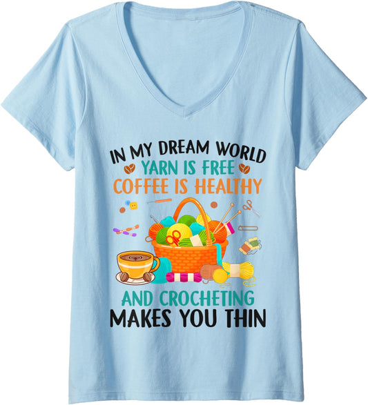 Womens Crochet Yarn Coffee Collecting Lover knitting Yarn Hoarder V-Neck