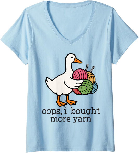 Womens Oops I Bought More Yarn Funny Goose Crochet Knitting Yarn V-Neck