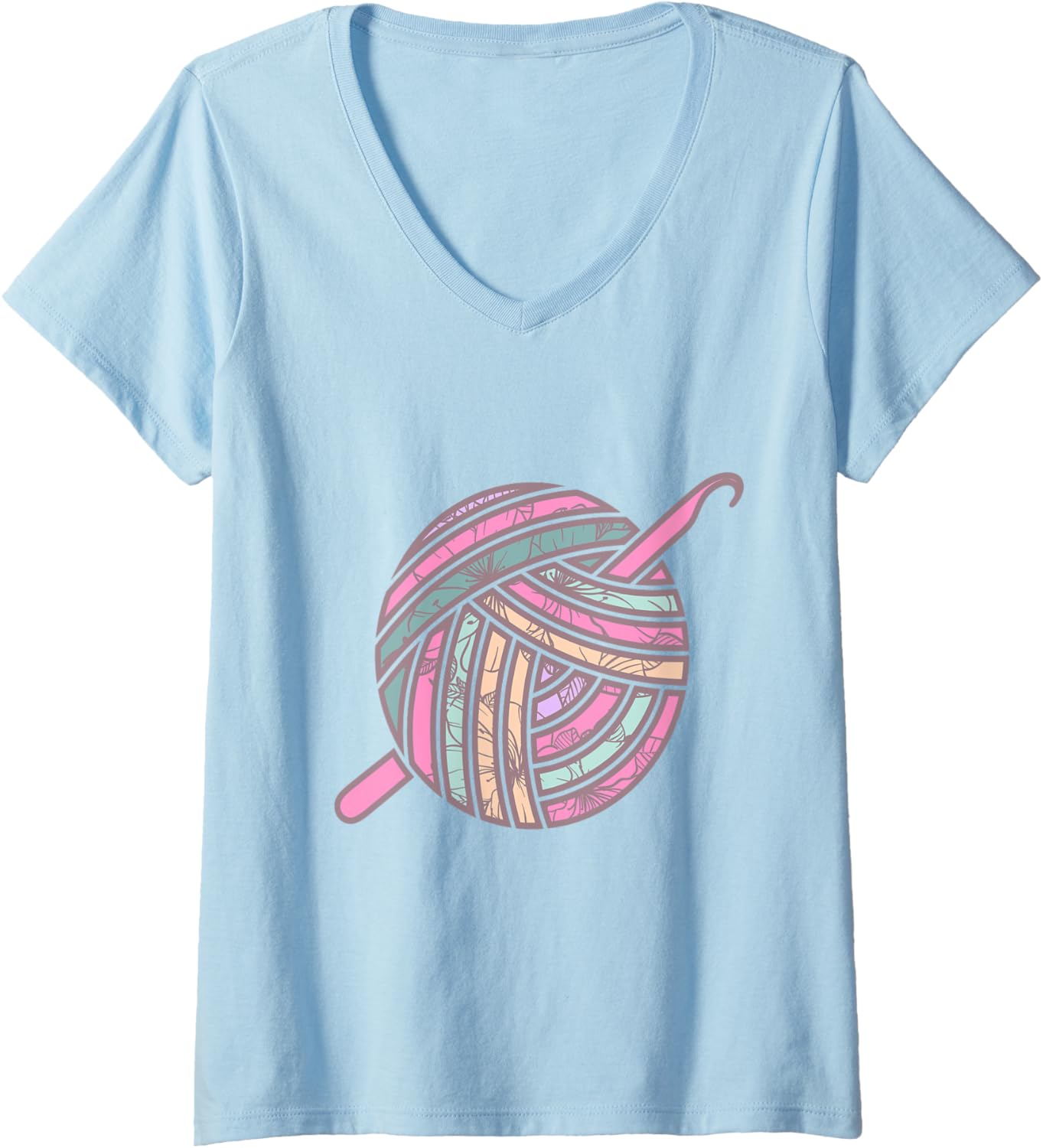 Womens Yarn With Flowers Design For Women - Crochet Yarn Quilting V-Neck