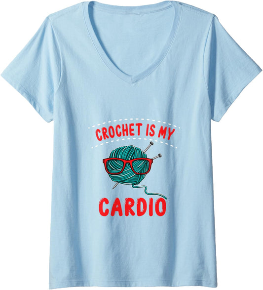 Womens Crochet is my Cardio I Funny Knitting & Yarn V-Neck