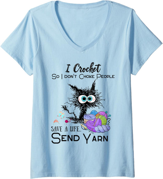 Womens Crochet Save a Life Yarn Funny Design for Crafters V-Neck